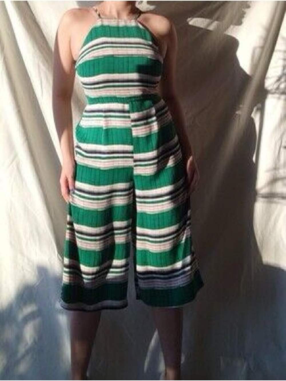 Topshop Striped Halter Wide-Leg Culotte Jumpsuit